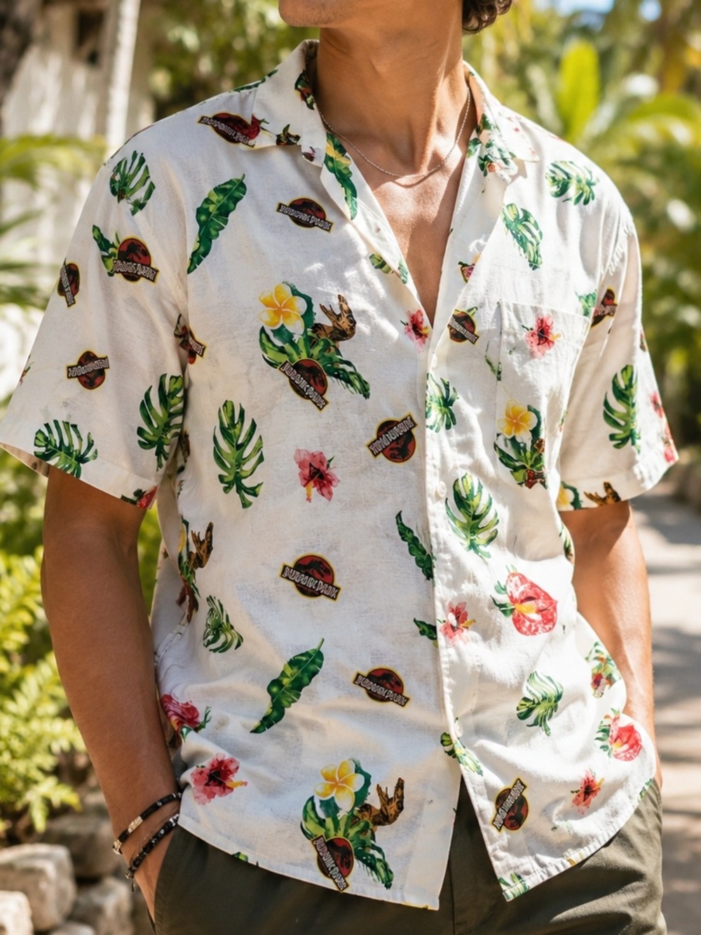 Jurassic Park Tropical Hawaiian Button-Up Camp Shirt